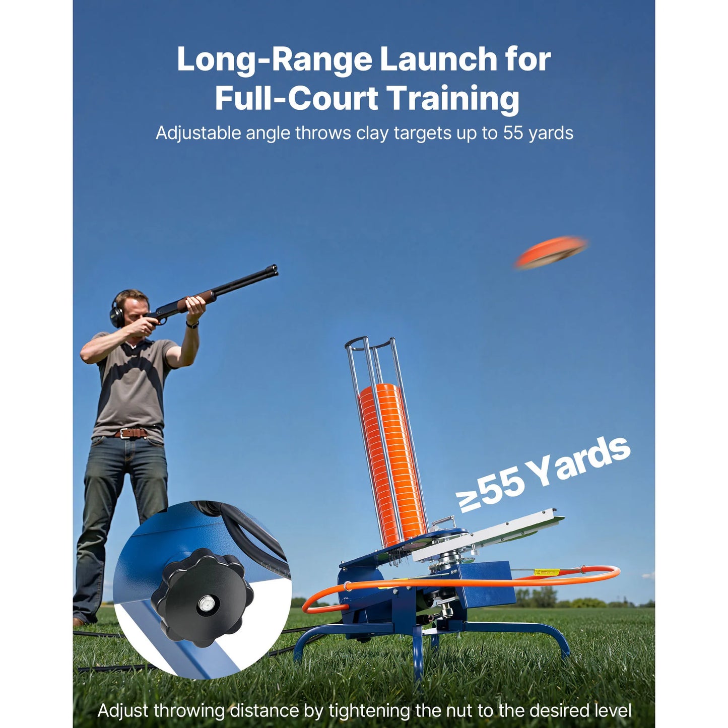 Clay Target Thrower Max 28/50 Clays Pigeon Thrower with Adjustable Angle & Foot Pedal for Clay Throwing Shooting Sports