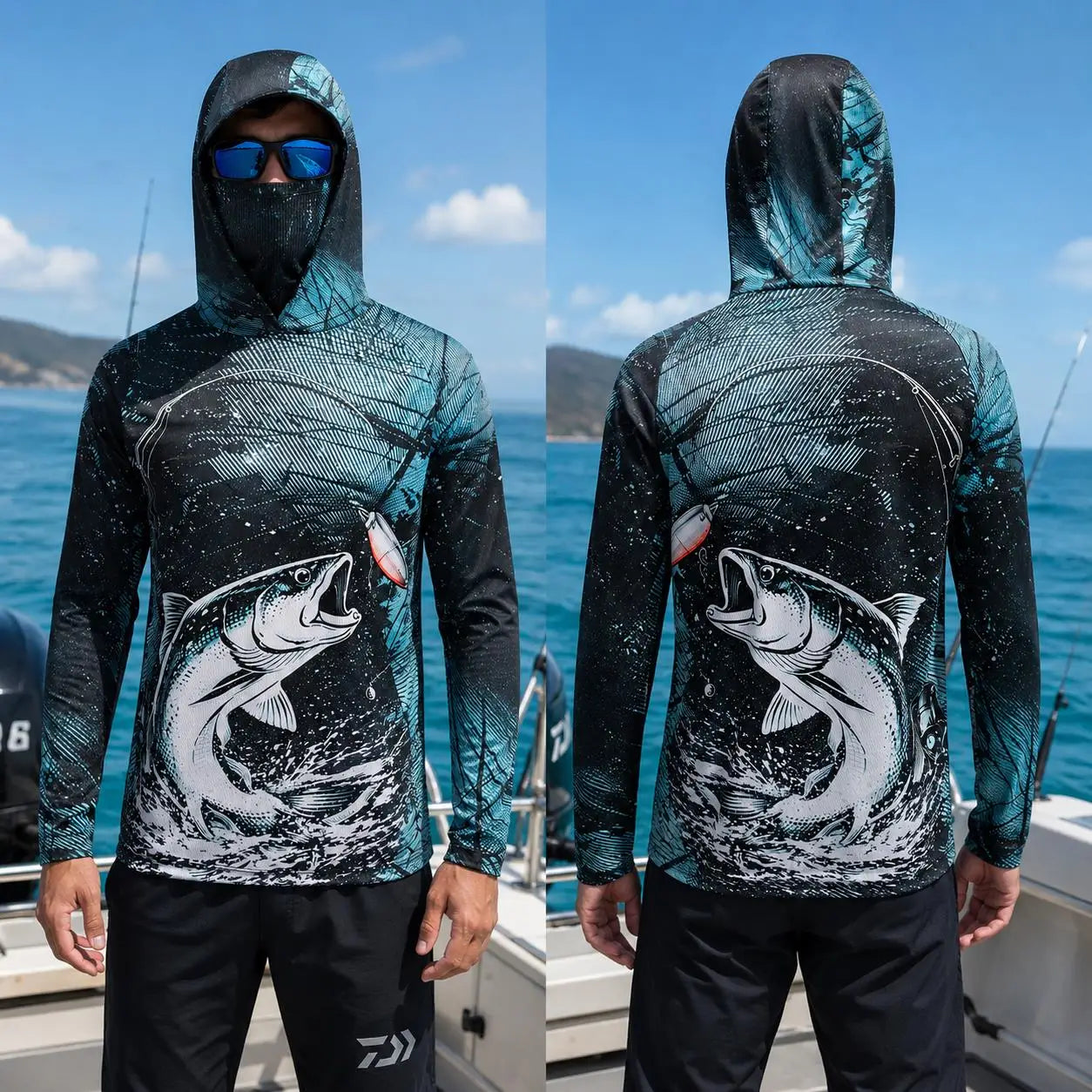 Long Sleeve Fishing Hoodie Protection Breathable Quick Dry Outdoor Fishing Shirt with Face Cover Hood Custom Print Sportswear