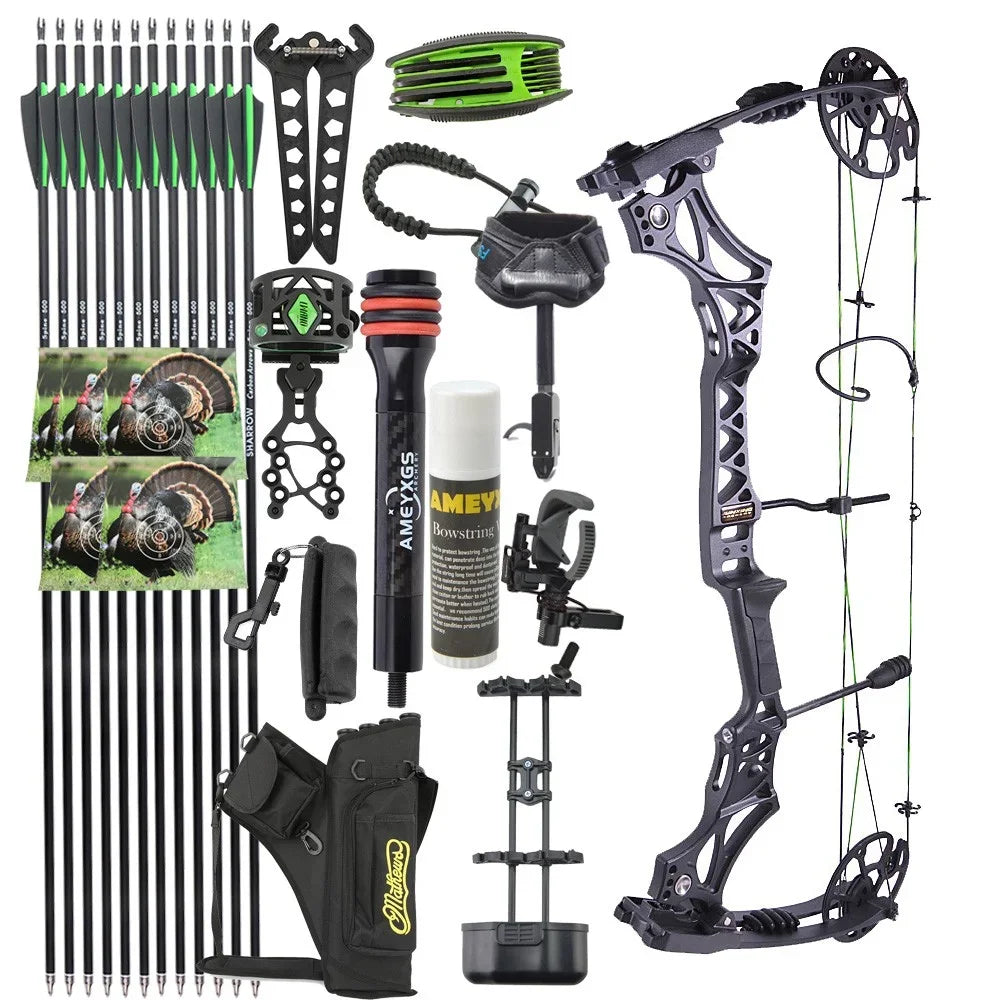Adjustable Compound Bow 30-70lbs M129 320fps 80% Let-off Magnesium Alloy Riser for Adults Beginners Hunting Target Practice