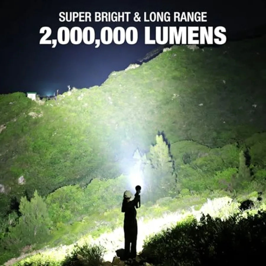 Rechargeable Spotlight 2000000 Lumens Super Bright Spot Light LED Handheld Spotlights Flashlight with 3 Color Lenses and Foldab