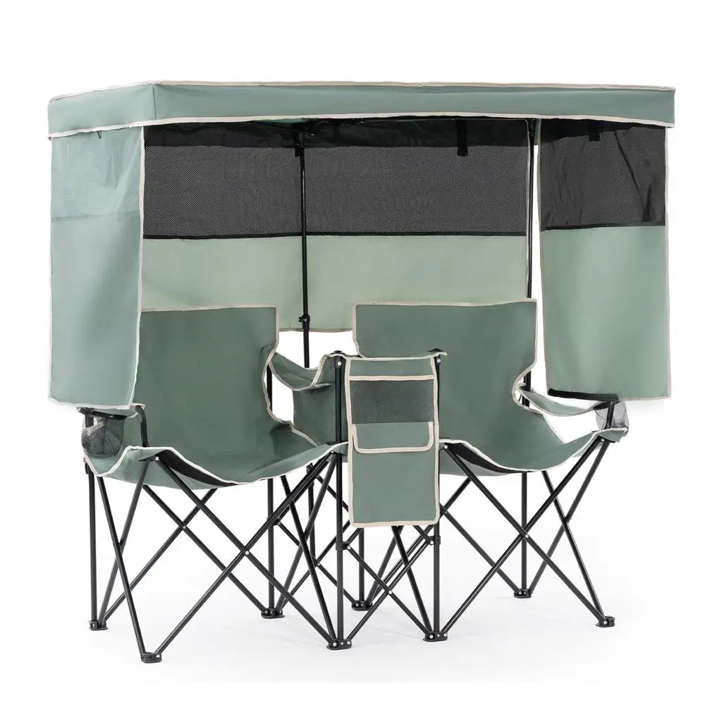Beach Chair with Canopy Shade Oversized Camping Chairs with Canopy, Cooler Bag amp Cup Holder Folding Loveseat for Camp Fishing