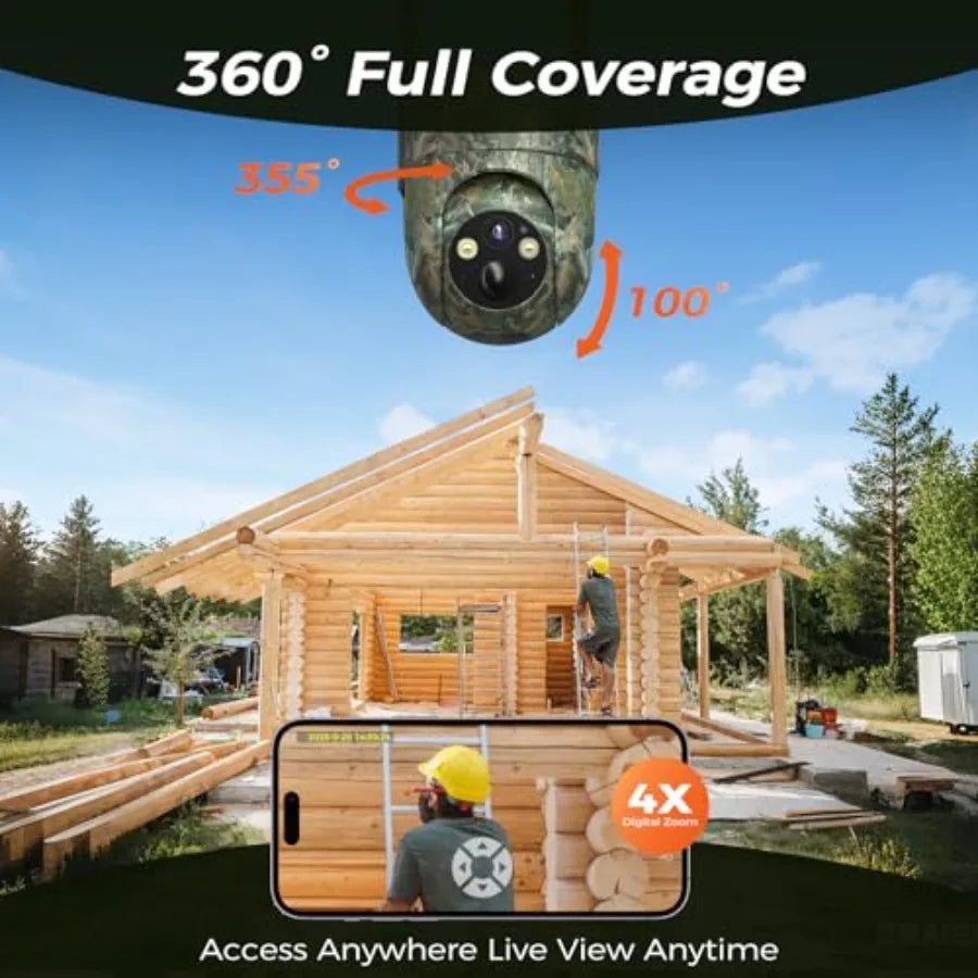 Wildlife monitoring cellular trail camera, solar powered, black, 2K night vision with 360 live feed and IP66 waterproof rating
