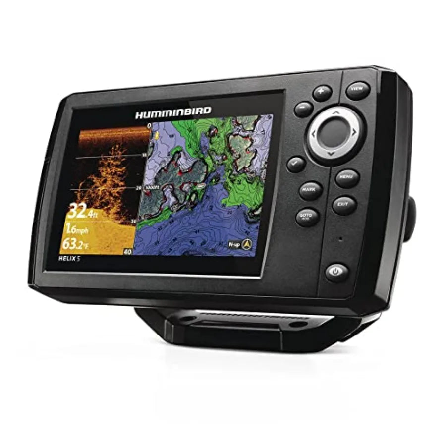 Helix 5 Fish Finder and Accessories Bundle for freshwater fishing, rugged plastic housing, black color, built-in GPS and CHIRP