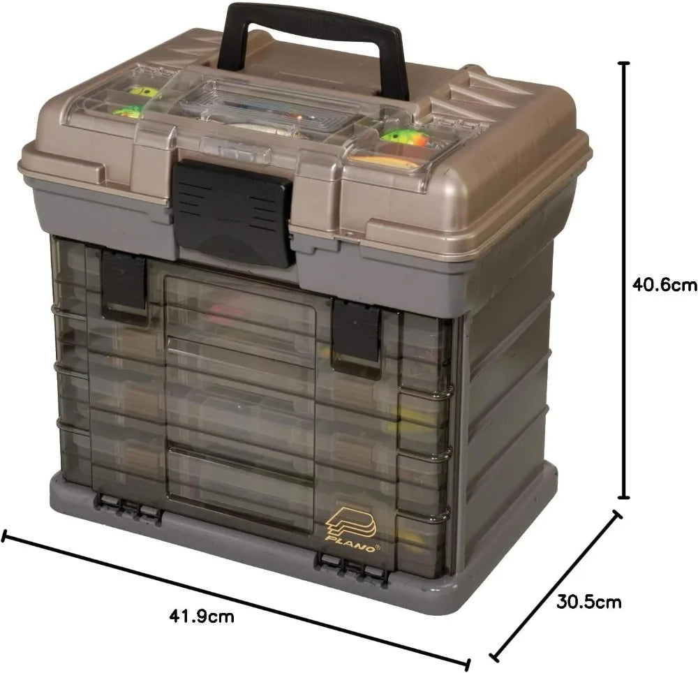 StowAway 4-By Rack System Tackle Box, Holds 4 3700 Utility Boxes, Quick-Access Top Storage with Clear Lid, Durable & Adaptable Fishing Box