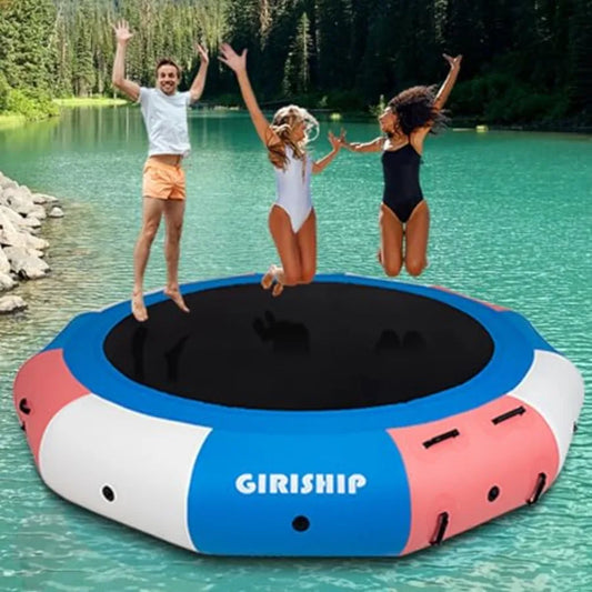 Inflatable Water Trampoline Floating Lake Trampoline for Adults Portable Bounce Swim Platform for Lake Pools with Pump and Rope