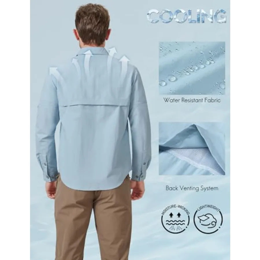 Haimont Men's Sun Protection Button Down Shirts Long Sleeve Hiking Fishing Travel Shirt Quick Dry Outdoor Top