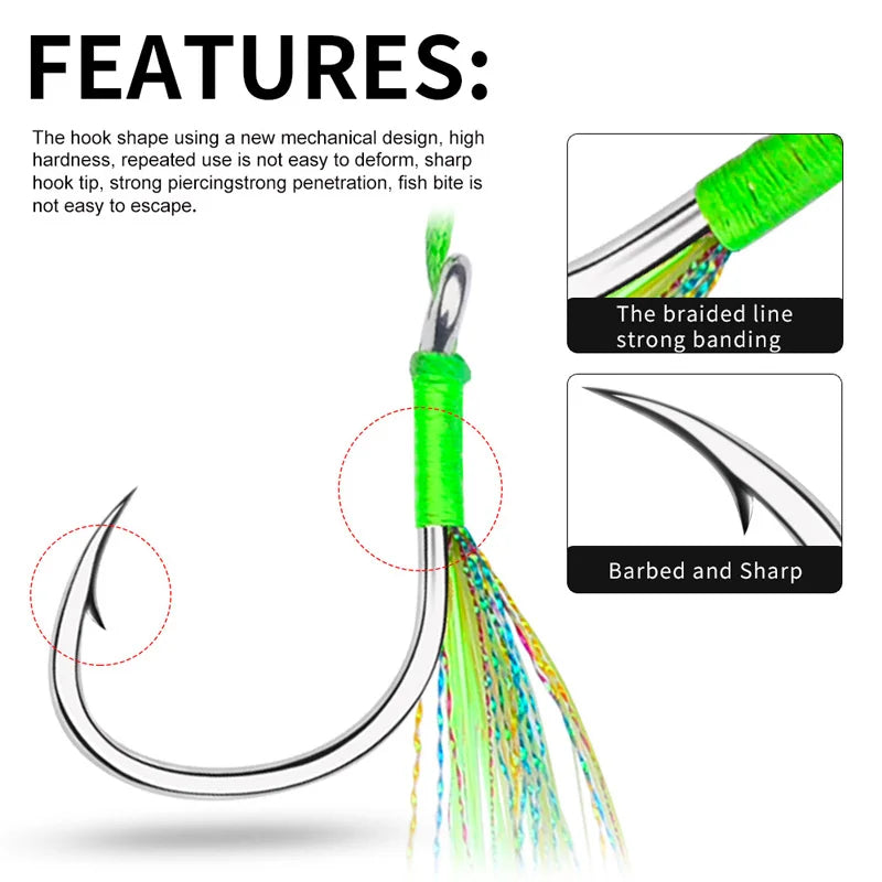 4Pcs Double Fishing Jig Assist Hook Big Game Saltwater Jigging Metal Slow Fast Fall Hooks for Vertical Jigging Lure
