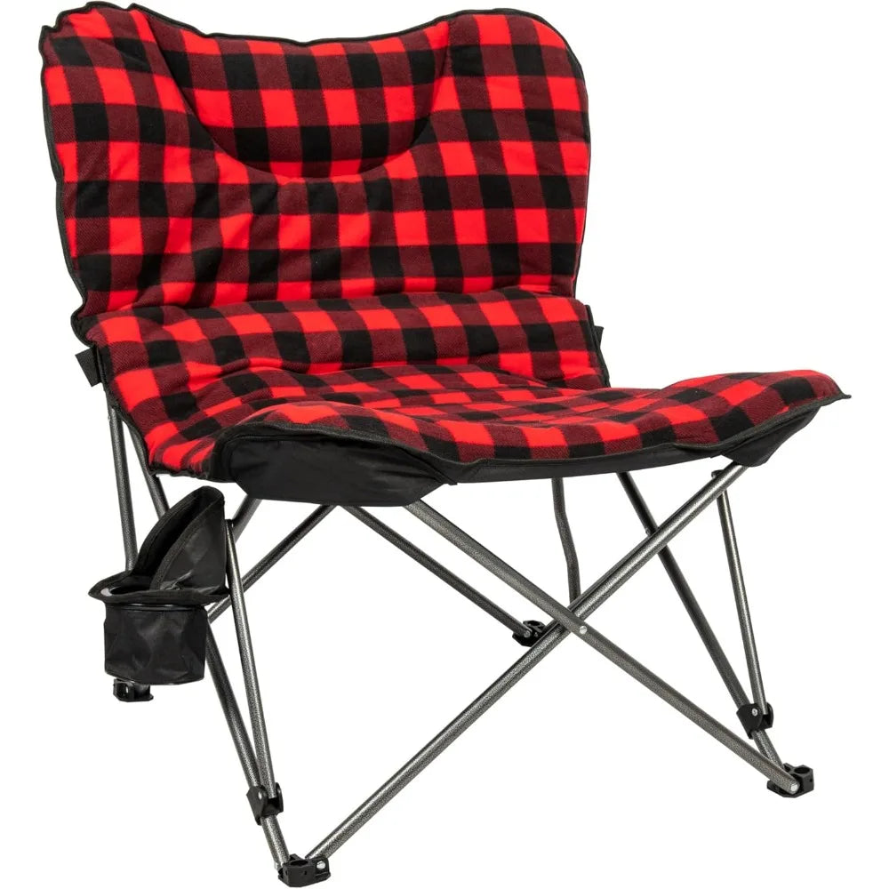 CAMP & GO Extra Large Ultra Padded Outdoor Camping Chair, Portable Folding Camp Chair with Wide Padded Seat, Cup Holder, and Car