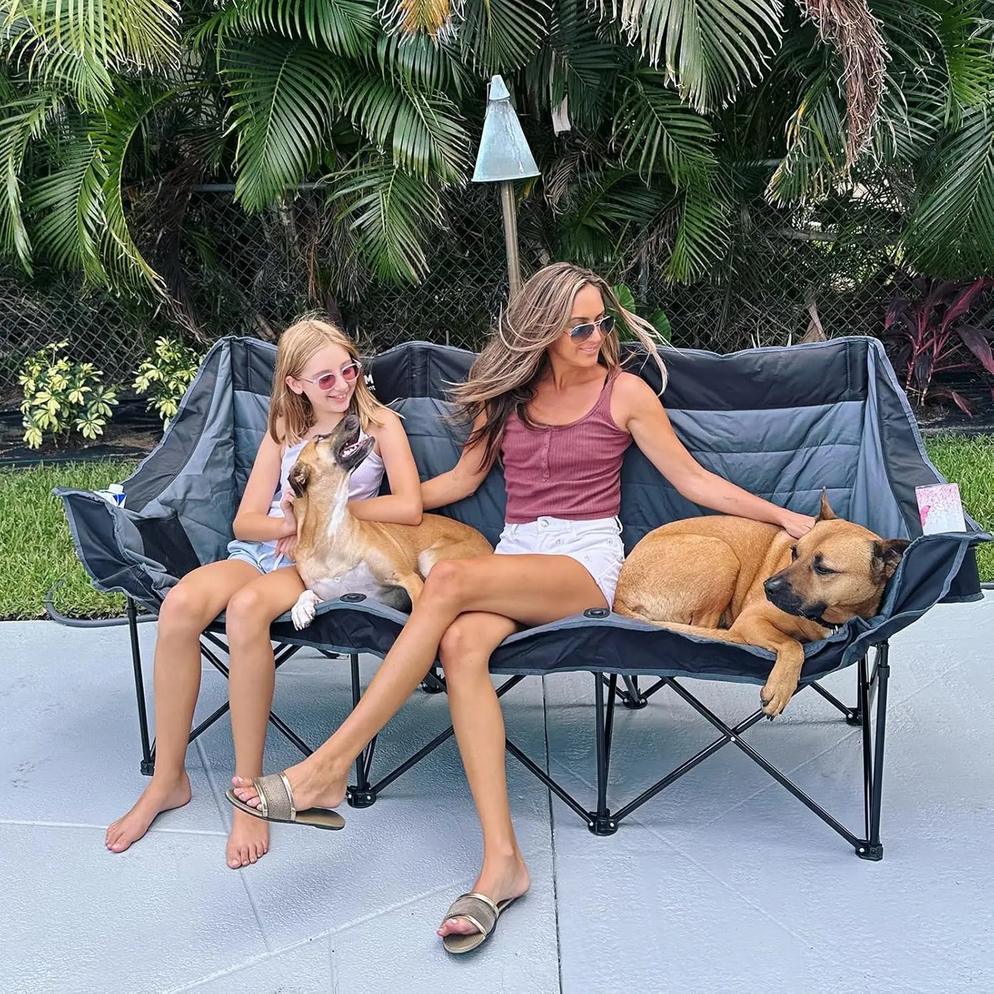 3 Person Folding Camping Chair, Heavy Duty Portable Outdoor Loveseat with Cup Holders & Carry Bag