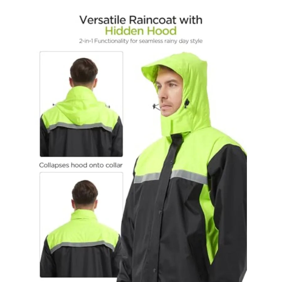 Mens Rain Suits with Air Vents Reflective Waterproof Rain Gear Breathable Jacket Pants for Work Golf Fishing Hiking