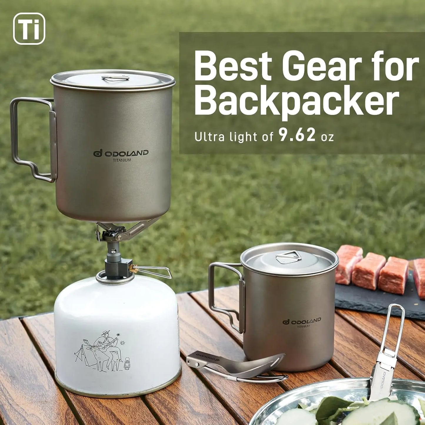 Titanium Camping Cookware 420ML & 750ML Pot with Lid and Spork, Lightweight Backpacking Cook Set for Hiking Travel Picnic