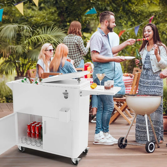 80QT Patio Rolling Cooler with Wheel, Storage Chest for Party Picnic Cooler Cart