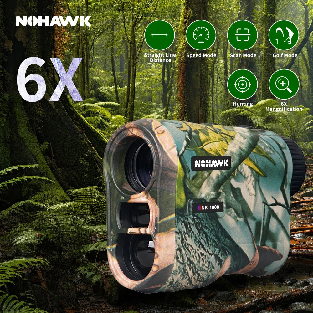 NOHAWK Hunting Rangefinder, 1000M/Yds,  6x Range Finder With Angle, Speed Distance Measurement, Scanning for Hunting
