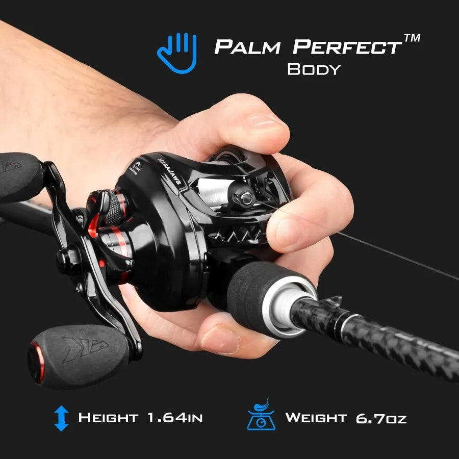 MegaJaws Baitcasting Fishing Reel with AutoMag Dual Braking System for Precision Casting and HeavyDuty Fishing UltraLightweight
