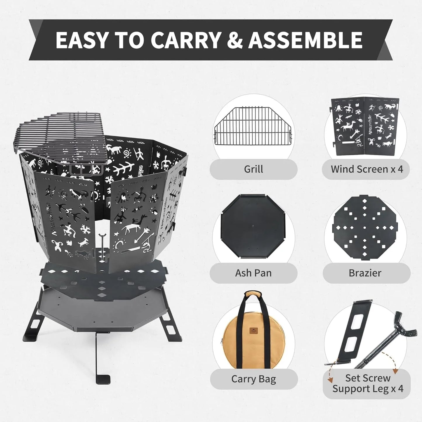 Naturehike Portable Wood-Burning Fire Pit Outdoor Picnic Wood Stove Multi-Fuel Fire Pit Charcoal Grill Burner