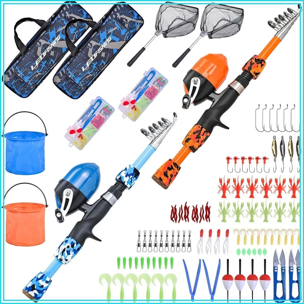 2 Set Kids Fishing Pole Set with Full Starter Kits Portable Telescopic Fishing Rod and Reel Combo for Boys Girls Youth