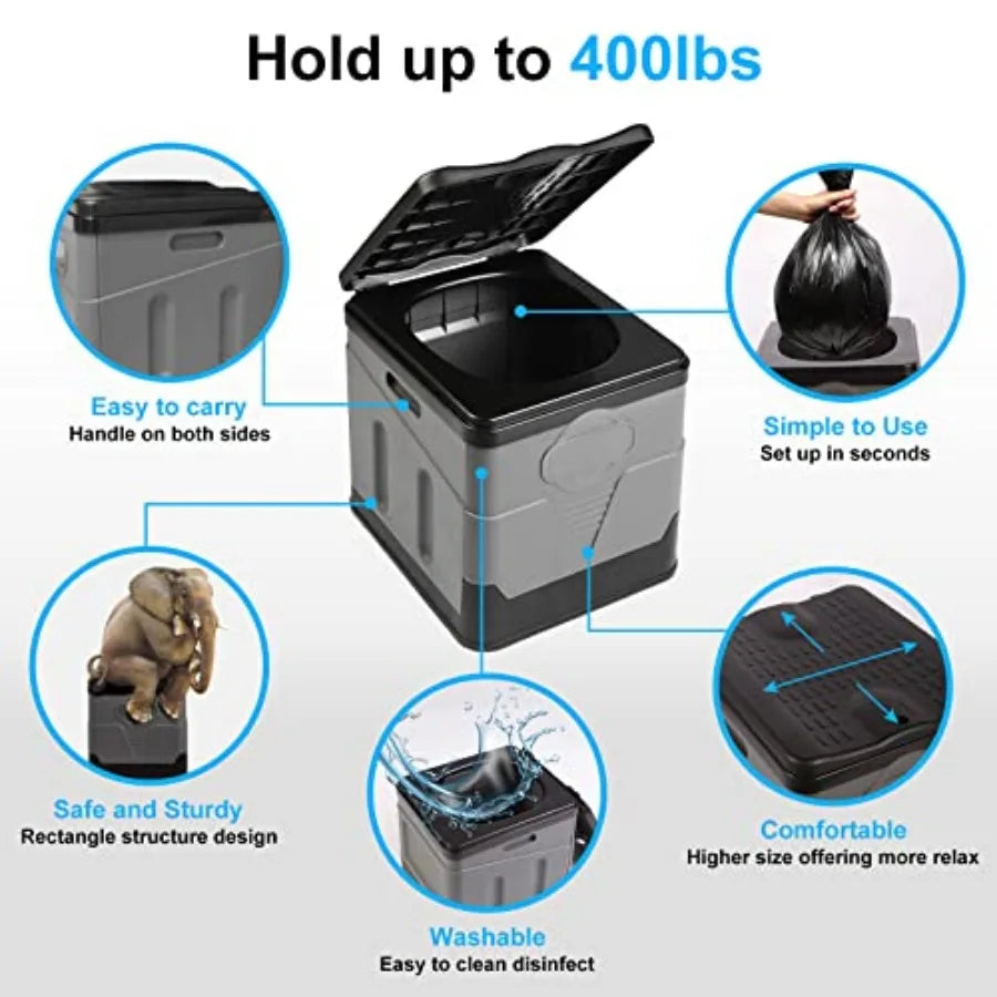 Portable Toilet Camping Toilets for Car Indoor Outdoor Commode Foldable Travel Potty for Camping, Tent, Hiking, Boating, Long R