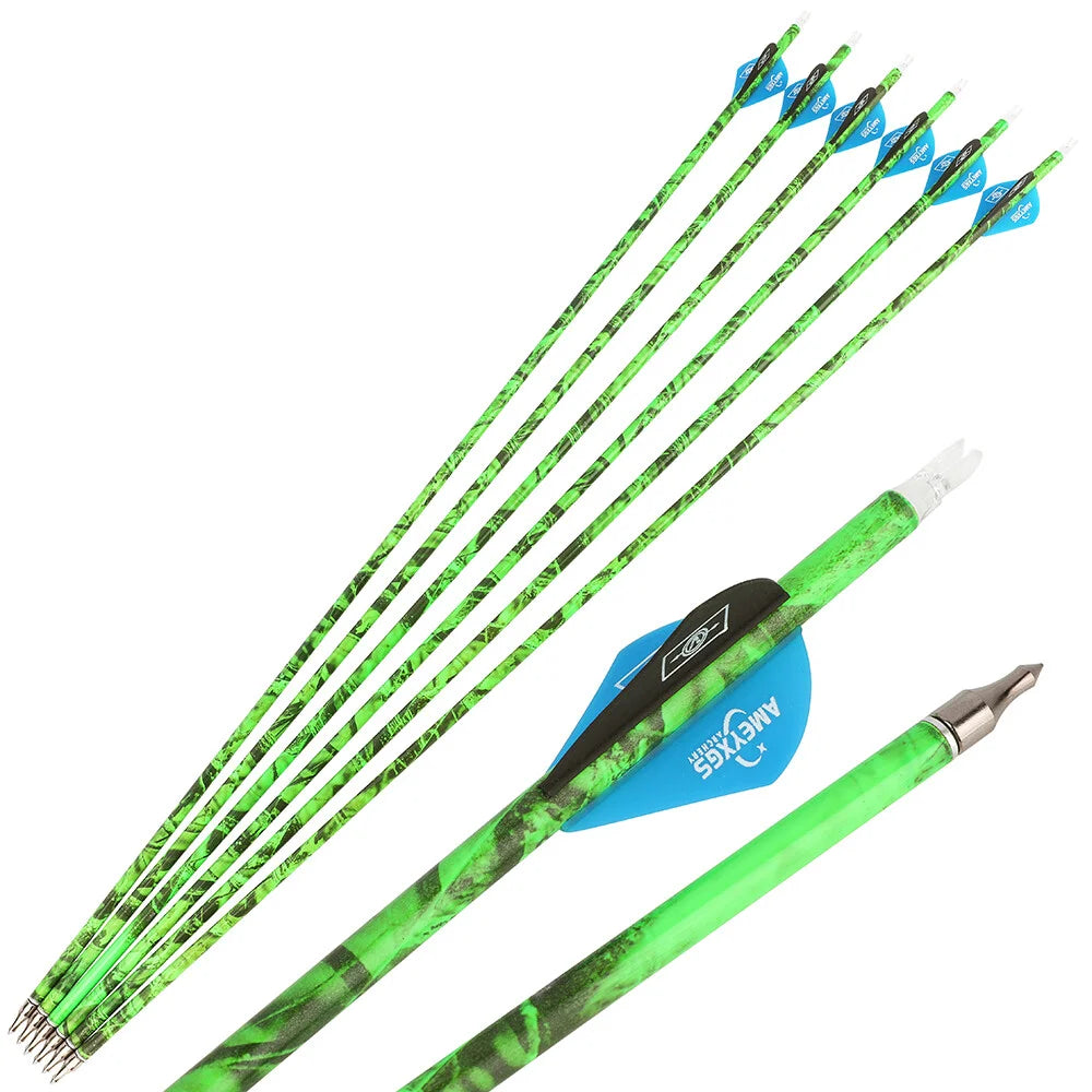 Mixed Carbon Arrows 30 Inch Spine 500 ID6.2mm Rubber Feather Vanes for Compound Recurve Bow Hunting and Outdoor Shooting