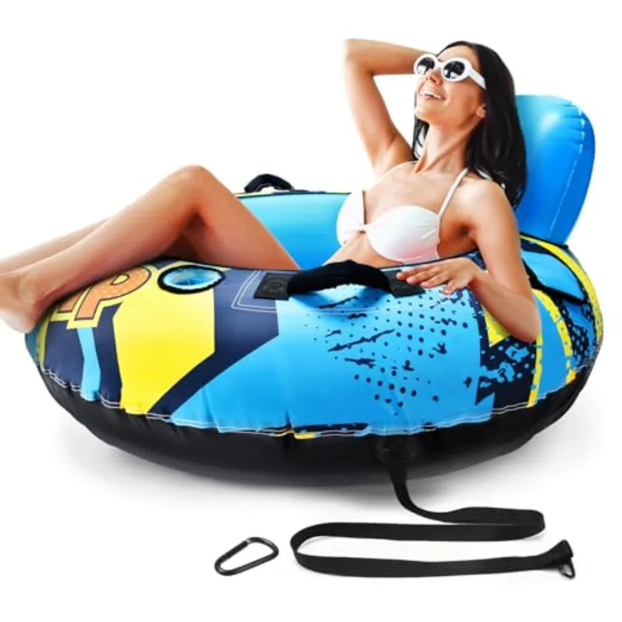 53 Heavy Duty River Tube for Floating Tubing in Pool or Lake Premium Canvas Cover Blue 2 Cup Holders 2 Grip Handles for Adults