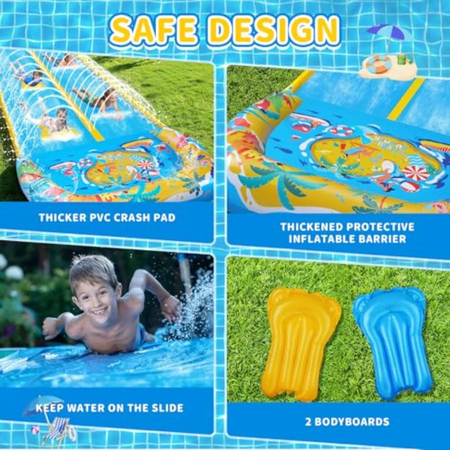 40FT Double Slip and Water Slides with 2 Bodyboards Giant Lawn Inflatable Water Slides for Adults Heavy Duty Backyard Extra Lon