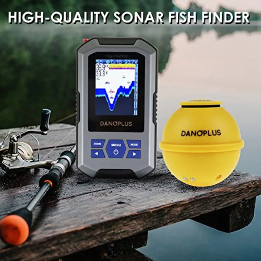 Portable fish finder for boats with large HD display, wireless castable design, 147 ft depth detection, rechargeable battery, d