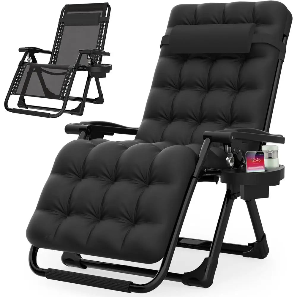 Outdoor Reclining Lounge Chair with Cushion, Lock, and Cup Holder - Versatile for Patio or Camping
