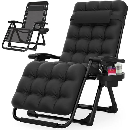 Outdoor Reclining Lounge Chair with Cushion, Lock, and Cup Holder - Versatile for Patio or Camping
