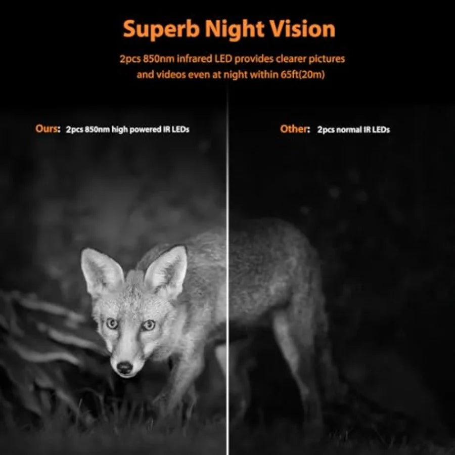 Outdoor wildlife trail camera with 4K/85MP resolution, solar-powered WiFi/Bluetooth connectivity, black IP66-rated housing, bui