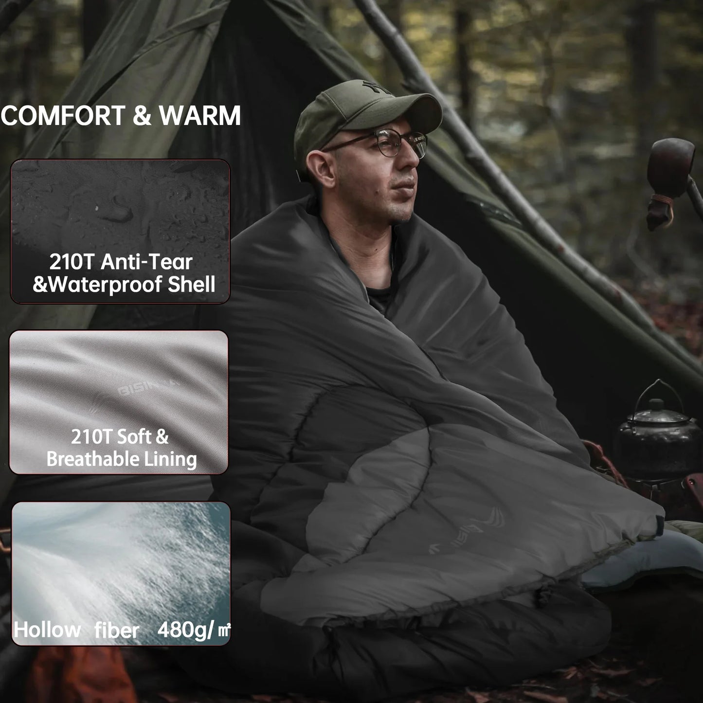 Outdoor Camping Sleeping Bag Ultralight Waterproof Winter Warm Backpacking Sleeping Bag With Pillow for Traveling Hiking