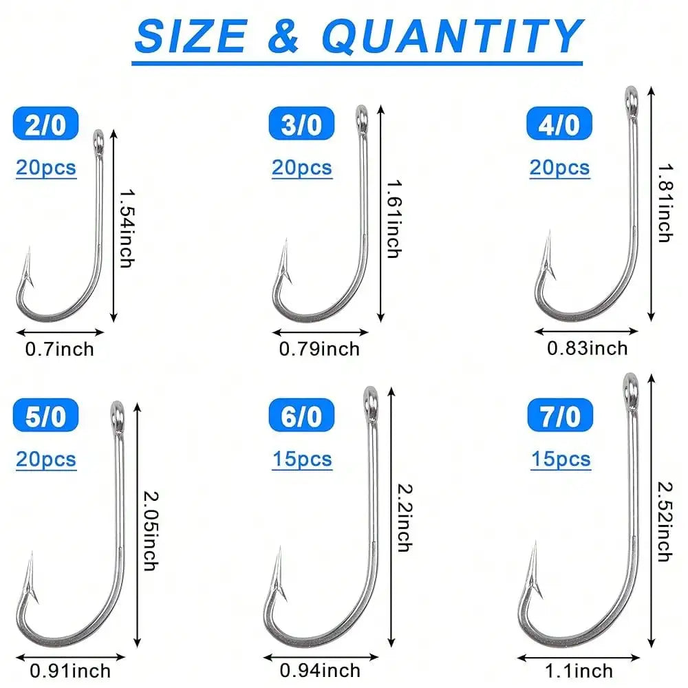Saltwater Fishing J Hooks Kit,110pcs O'shaughnessy Forged Hooks Long Shank Stainless Steel J Fishing Hooks Set Trolling Sea Bass Fishhooks For Saltwater Freshwater
