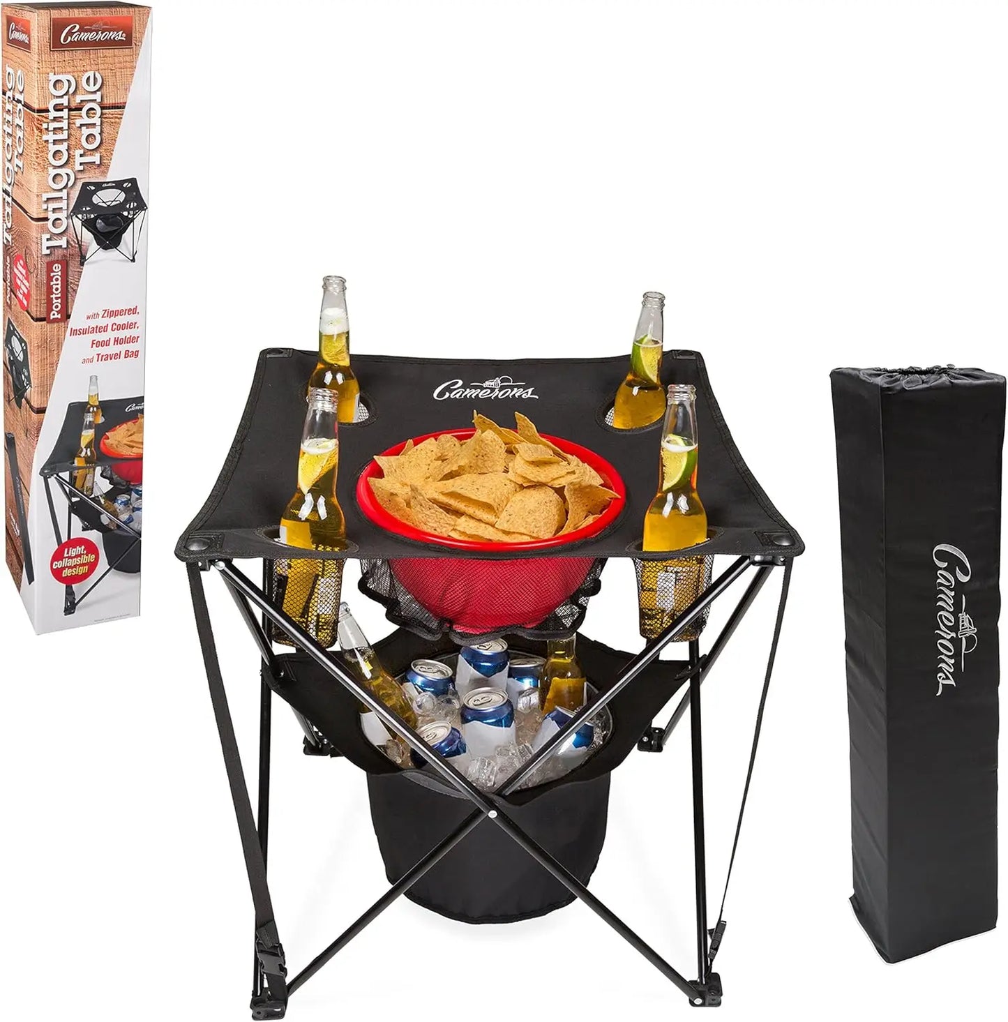 All-in-One Portable Folding Camping Table with Insulated Cooler, Cup Holders & Food Basket for Outdoor BBQs, Beach & Camp Trips
