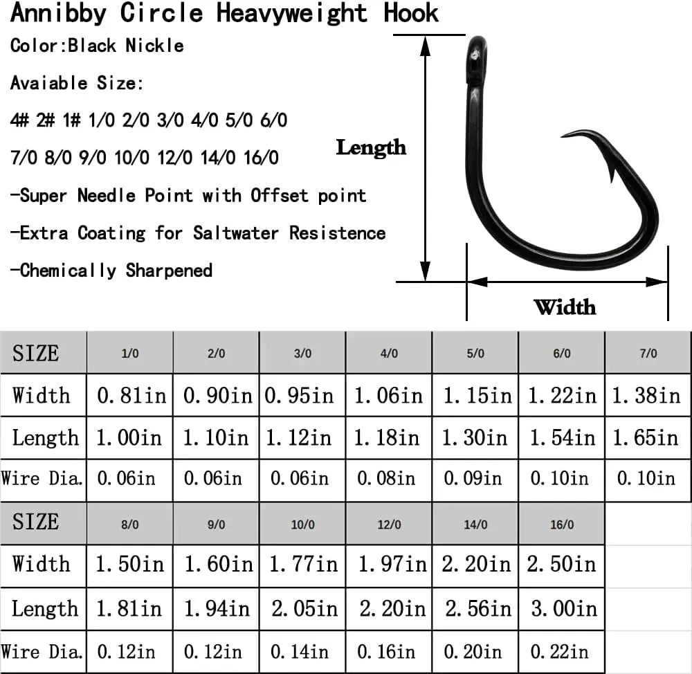 Heavy Duty Live Bait Hook, Size 1-16/0, Big Game Shark Hooks, Black Nickel Coating