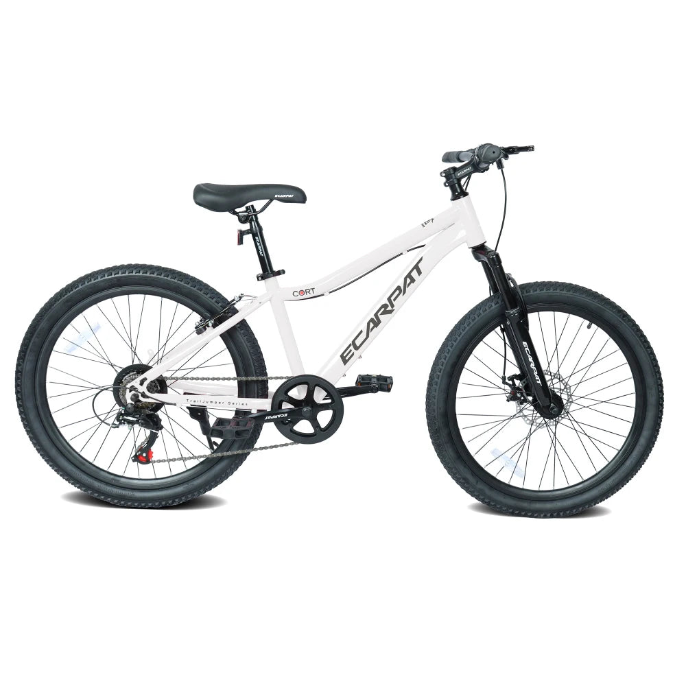 24 Inch Youth Mountain Bike with 7 Speeds & Front Suspension Durable Steel Frame, Alloy Rims & Disc Brakes For Boys and Girls in Multiple Colors