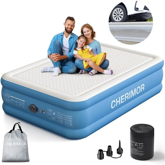 Camping air mattress, rechargeable built-in pump, wireless, 1500 lb strong support, portable, 3 minutes to inflate