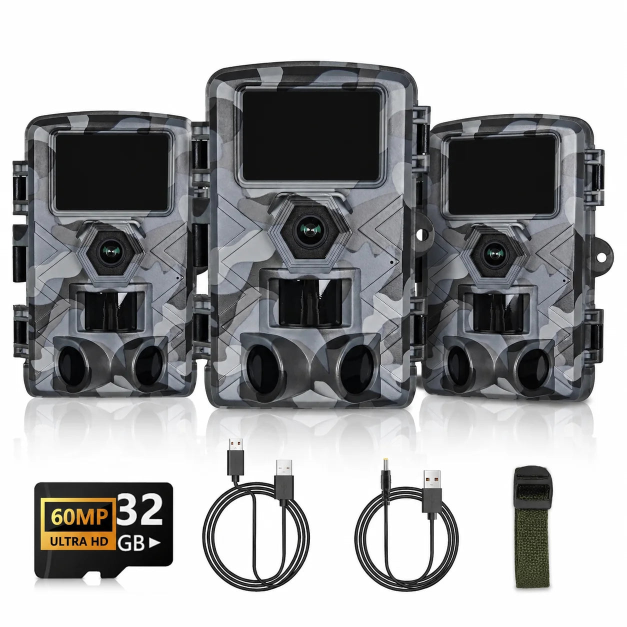 Fargarloo 3PCS Trail Camera with WiFi and APP Control, 60MP Hunting Camera, Motion Activated Night Vision, IP66 Waterproof, 120° Wide Angle with 32GB TF Card for Wildlife Monitoring