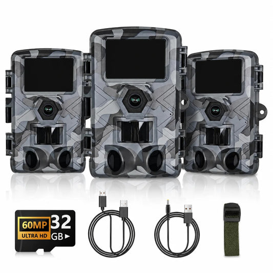 Fargarloo 3PCS Trail Camera with WiFi and APP Control, 60MP Hunting Camera, Motion Activated Night Vision, IP66 Waterproof, 120° Wide Angle with 32GB TF Card for Wildlife Monitoring