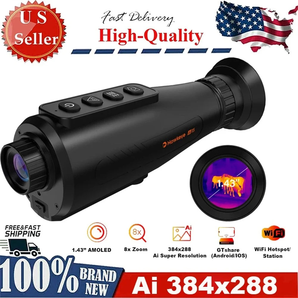 GTGUARD Ai15 IR Thermal Imaging Monocular Night Vision Goggles AI Super-resolution 384*288 Outdoor Hunting Telescope US In Stock