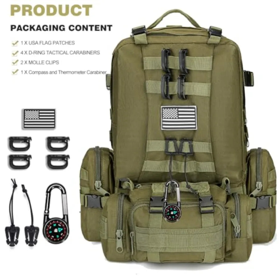 Large Military Tactical Backpack for Men, 40-50L Backpacks for Women, Bug out Bag 3 Days Pack Bags Rucksack with Molle System