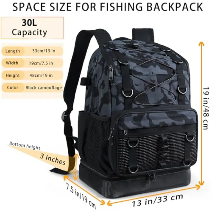 Fishing Backpack with Rod Holder Heavy Duty Fishing Bag with Waterproof Bottom Tackle Backpack Gifts for Man Woman