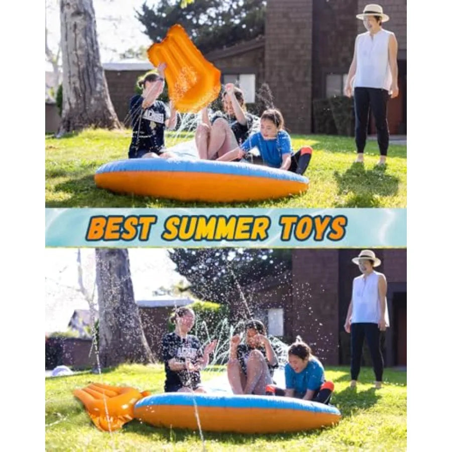 32FT Inflatable Water Slide for Adults Backyard Summer Outdoor Water Toy with Sprinkler and 2 Inflatable Bodyboards Blue