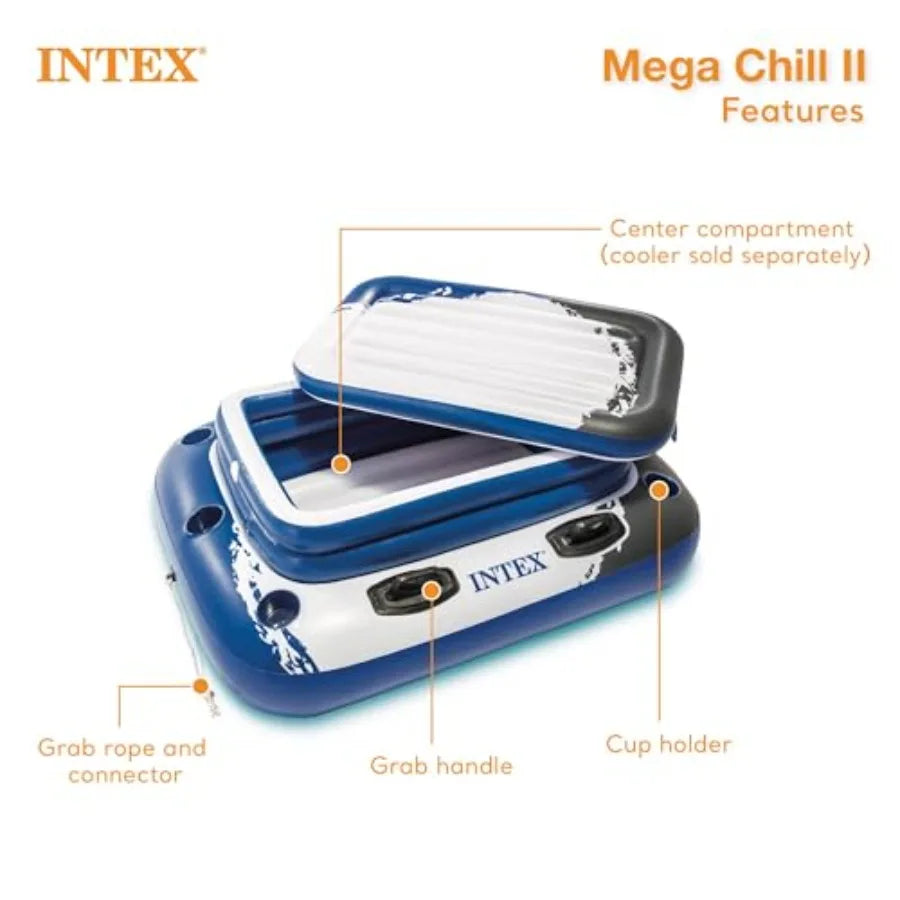 Pool inflatable mega chill II 72-can cooler float and tube with connect-and-float system blue PVC material for raft and ride-on