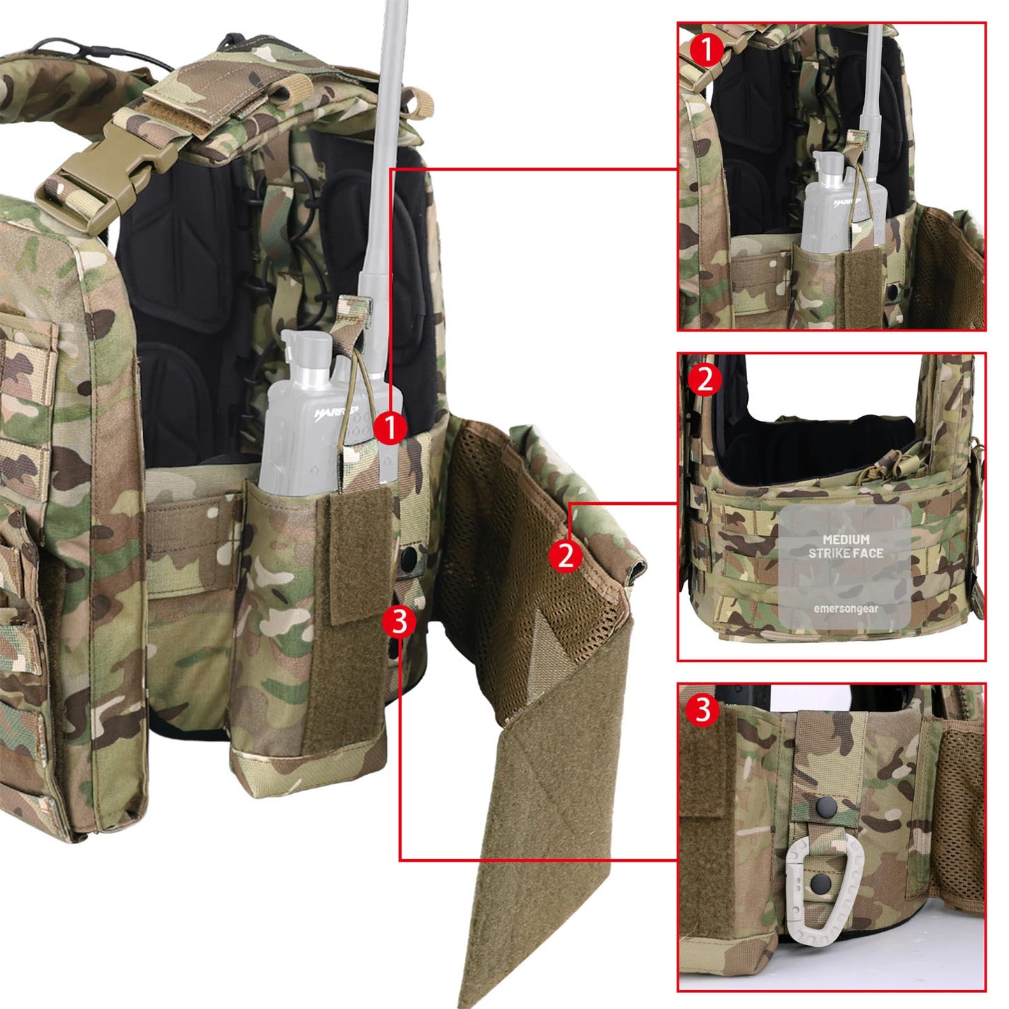 KRYDEX 500D CPC Heavy Duty Tactical Vest Modular MOLLE Plate Carrier Vest with Magazine & Radio Pouch for Combat Hunting Outdoor
