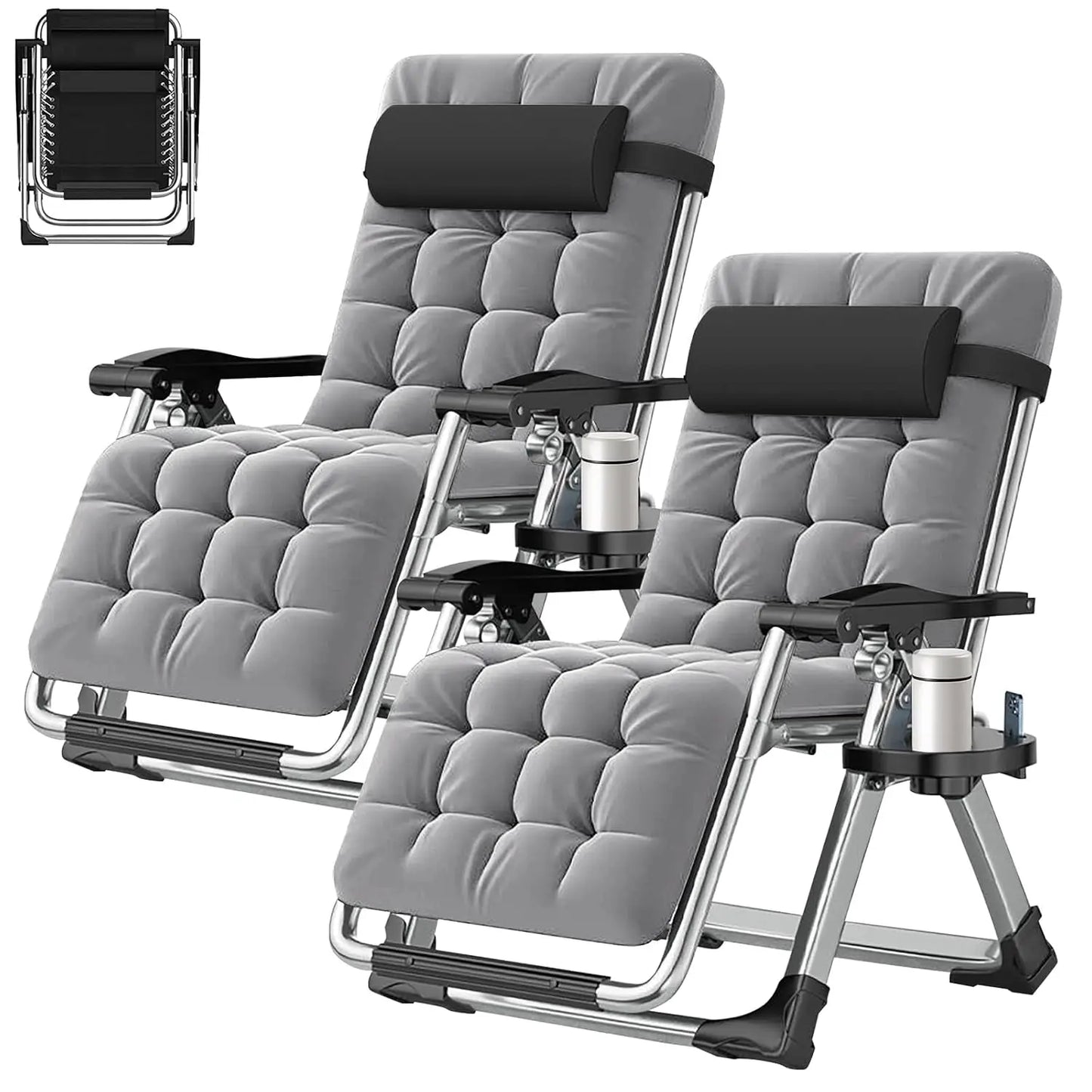 2 Pack Zero Gravity Chair, Outdoor Lounge Chairs Sun Loungers with Removable Cushion,Headrest,Cup Holder,Reclining, Customized