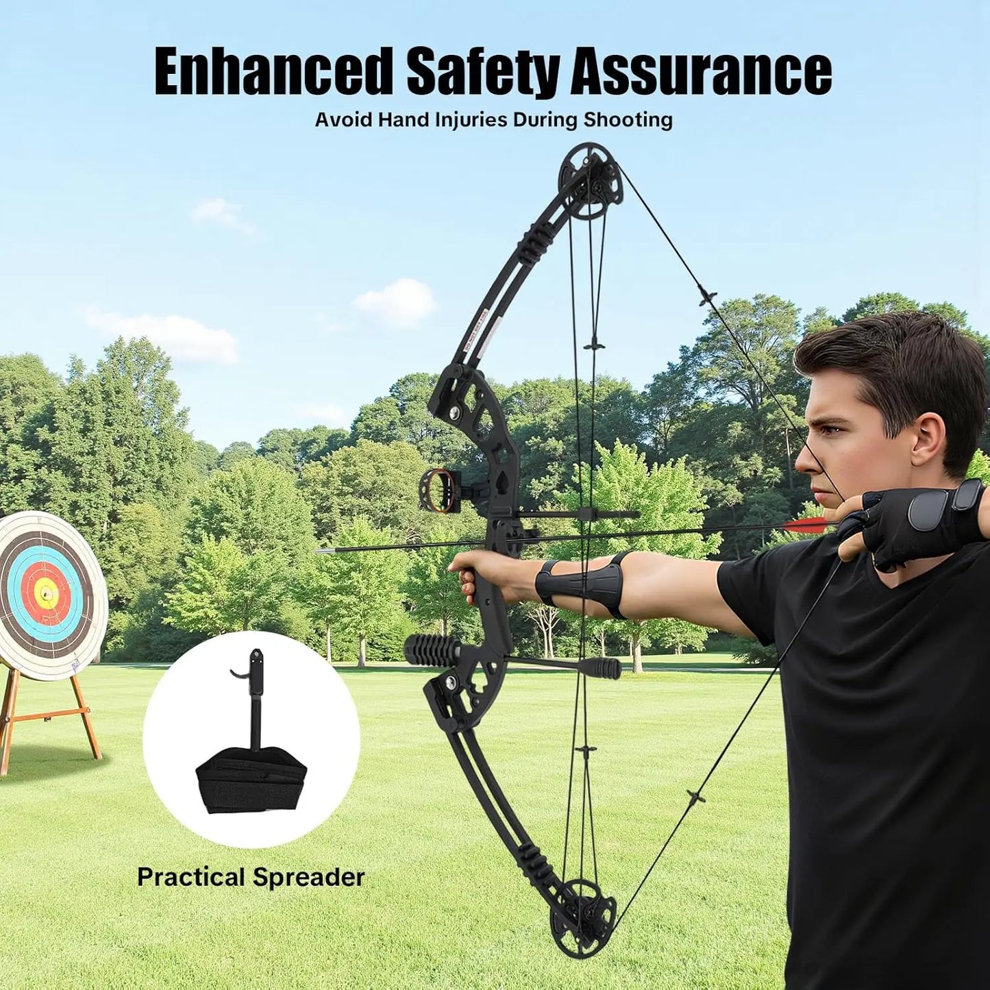 Right Hand Compound Bow and Archery Bow Kit for Adults, 30-55lbs Adjustable Draw Weight Hunting Bow Set with 3-Pin Lighted Sight and 12 Arrows