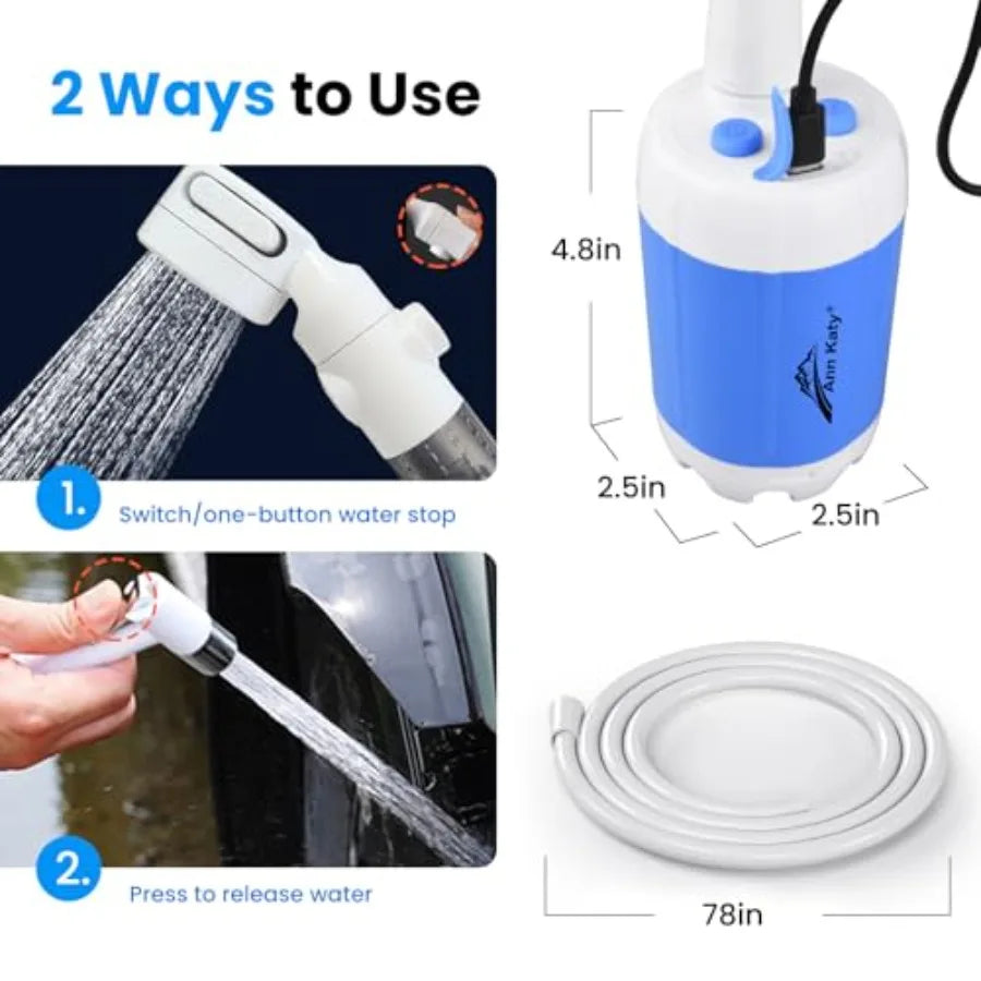 Portable Camping Shower Outdoor Camp Shower PumpUpgrade Rechargeable Electric Shower Pump with Intelligent Digital Display Mult