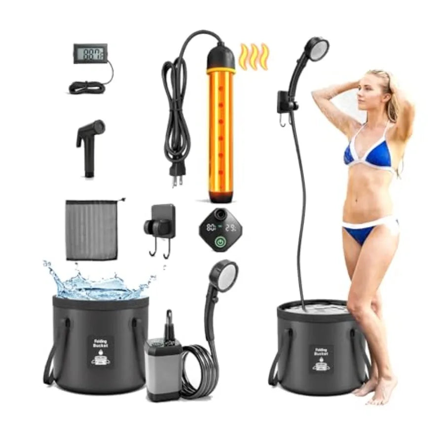 2026 Upgraded Portable Shower with Heater for Camping 6000mAh Rechargeable Camping Shower Pump with LED Display 3 Spray Modes 5