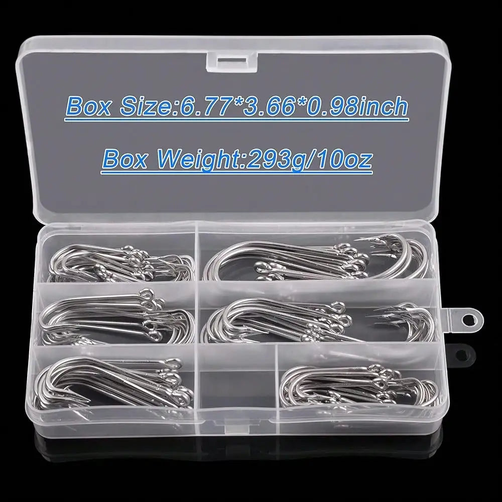 Saltwater Fishing J Hooks Kit,110pcs O'shaughnessy Forged Hooks Long Shank Stainless Steel J Fishing Hooks Set Trolling Sea Bass Fishhooks For Saltwater Freshwater