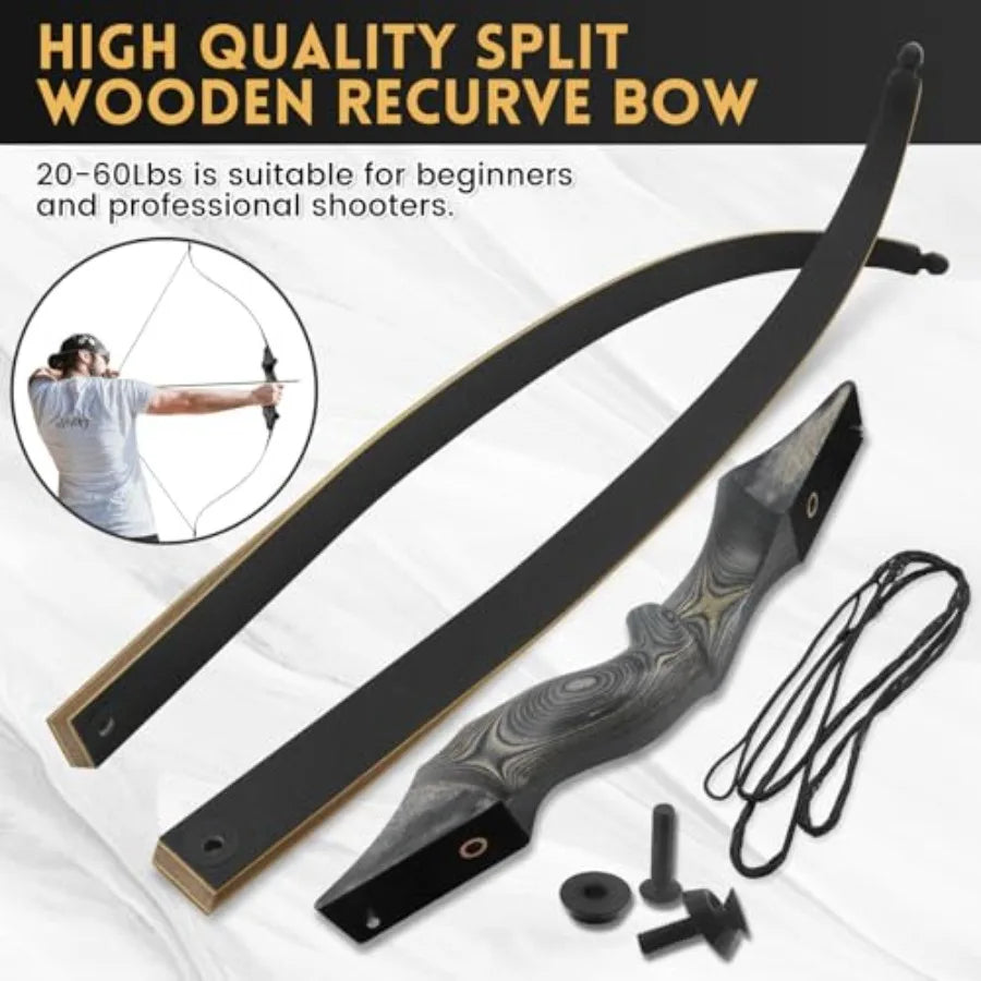 60 Inch Black Hunter Recurve Bow 20-60lbs Left Handed Takedown Bow Hunting Bow and Arrow Set with Arrow Quiver Archery Kit for
