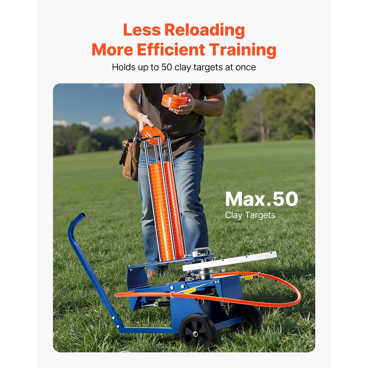 Clay Target Thrower Max 50/75-80 Clays 55 Yards Automatic on Wheels with Adjustable Foot Pedal Pull Handle for Shooting