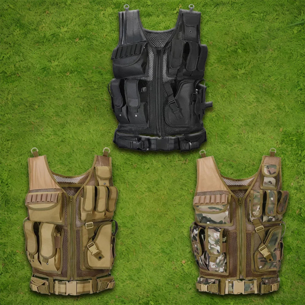 Nylon Molle Vest Adjustable Combat Body Armor Vests Multi-Pocket Mesh Vest Hunting Outdoor CS Game Airsoft Training Jacket